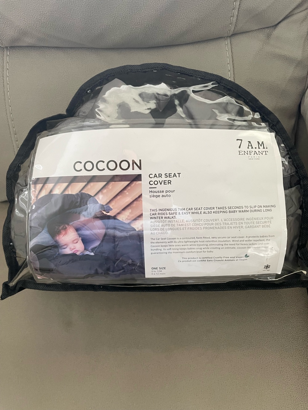 7AM Enfant Cocoon Baby Infant Car Seat Cover One Size 0-12 Months Metallic Gray